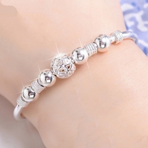 Paradise Boutique Jewelry - 925 Sterling Silver GOOD LUCK Bead Bangle